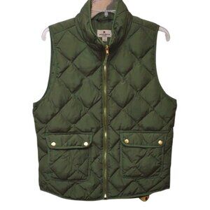 Woolrich Women's Olive Quilted Washable Down Insulated Full Zip Vest Gold Detail